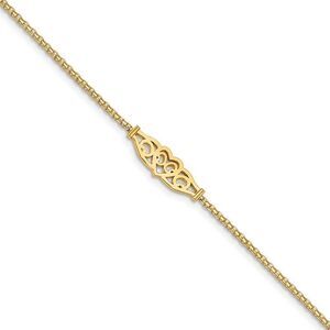 14 Karat Gold Heart Anklet, 9 Inch